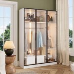Modfu - armoire 110x50x160 cm avec 1 tiroir 3 portes 1 tringle à vêtements, led, commode, vitrine, aggloméré ... Modfu - armoire 110x50x160 cm avec 1 tiroir 3 portes 1 tringle à vêtements, led, commode, vitrine, aggloméré ...