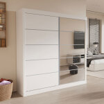 Armoire 2 portes coulissantes et 1 miroir d�cor blanc - mike