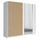 Vente - unique - armoire 2 portes coulissantes - avec miroir - l200 cm - blanc et naturel - tindania Vente - unique - armoire 2 portes coulissantes - avec miroir - l200 cm - blanc et naturel - tindania