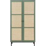 Armoire 2 portes vert et cannage 100 cm - luma