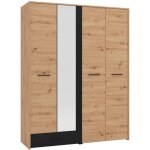 Armoire 4 portes et 1 tiroir ? avec miroir ? l158 cm ? coloris : naturel et noir ? nipova