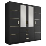 Armoire 4 portes et 3 tiroirs - avec miroirs - l196 - noir et doré - monlio Armoire 4 portes et 3 tiroirs - avec miroirs - l196 - noir et doré - monlio