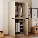 Redom armoire 4 portes 70 � 40 � 170 cm avec compartiments de rangement cadre en bois couleur naturelle ...
