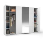 Meublorama - armoire 4 portes avec miroir star ? blanc ? avec penderie ? l264 cm
