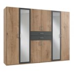 Wimex - armoire 6 portes ch�nes poutres 2 portes miroirs diver 270 cm 2 tiroirs graphites