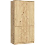 Akord - armoire s90 ch�ne artisan 90 cm 4 portes fa�ade ch�ne artisan 4 �tag�res 90x51x180 cm