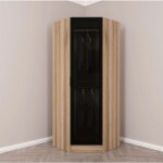 Azura home design - armoire d'angle noyer avec une porte en verre fume 74 x 74 x 210 cm