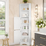 Armoire d'angle salle de bain avec 2 portes + 2 niches ouvertes, �tag�res r�glables, mdf laqu� blanc, ...