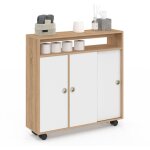 Armoire d'appoint meuble de rangement  roulettes salle de bain tomi structure htre plateau blanc