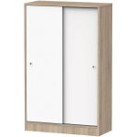 Armoire auxiliaire meuble multi - usages basse  2 portes coulissantes coloris blanc et chne cambrien ...