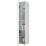 Armoire � balais polyvalente avec porte et roulettes r�versibles. coloris blanc (hauteur 183 cm / largeur ...