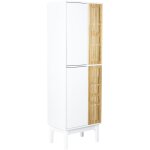 Beliani - armoire bambou avec etagres rangement meuble salle de bain mdf pieds en bois de pin blanc ...