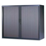 [jamais utilise] armoire basse � rideaux de bureau mti 2 tablettes corps et rideaux anthracite 120x105x43cm ...