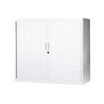 [jamais utilise] armoire basse  rideaux de bureau mti 2 tablettes corps et rideaux blanc 120x105x43cm ...