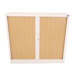 [jamais utilise] armoire basse � rideaux de bureau mti 2 tablettes corps blanc et rideaux h�tre 120x105x43cm ...
