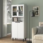 Armoire bibliothèque haute 4 portes verre trempé avec plateau réglable, mdf laqué blanc, rangement élégant ... Armoire bibliothèque haute 4 portes verre trempé avec plateau réglable, mdf laqué blanc, rangement élégant ...