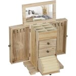 Bo�te � bijoux femme - homcom - 4 niveaux - ailes, miroir et 2 tiroirs - bois - 26, 5 x 16 x 33, 5 cm ...