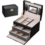 Armoire � bijoux, bo�te � bijoux en cuir pu 3 plateaux coffret � bijou femme fille elegant