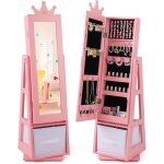 Armoire a bijoux enfant fille, 3 en 1 armoire � bijoux avec miroir sur pied, organiseur de bijoux pivotante ...