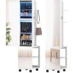 Armoire  bijoux - homcom - avec miroir - pivotante  360 - verrouillable - clairage led - cadre blanc, ...