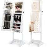 Armoire � bijoux avec miroir led, miroir bijoux led inclinable, �clairage 3 couleurs, luminosit� r�glable, ...