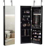 Armoire a bijoux miroir mural avec eclairage led 120 x 355 x 10 cm noirblanc noir