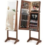 Armoire  bijoux avec miroir, armoire de rangement sur pied pour boucles d'oreilles, bague, collier, ...