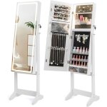 Armoire  bijoux avec miroir, armoire de rangement sur pied pour boucles d'oreilles, bague, collier, ...