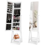 Armoire a bijoux avec miroir sur pied avec lumi�re led & 3 angles r�glables, miroir rangement bijoux ...
