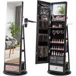 Armoire � bijoux avec miroir sur pieds, pivotant 360�, miroir psych� sans cadre, lumi�res led(noir)