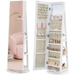 Armoire  bijoux avec miroir sur pieds verrouillable avec 6 led rangement bijoux pivotant  360 miroir ...