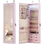 Armoire � bijoux murale avec miroir, inclus 5 lumi�res led, emplacement pour boucles d'oreiller, bracelets, ...