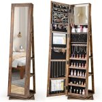Armoire � bijoux pivotante � 360�, avec miroir en pied & �tag�res arri�re, miroir de maquillage int�gr�, ...