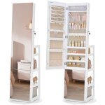 Armoire � bijoux, rangement � bijoux, miroir int�gral, 4 �tag�res de rangement, �clairage int�gr�, rotation ...