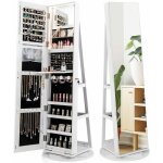 Armoire  bijoux rotative  360 avec miroir et lumires led 3 couleurs, organisateur pour bijoux 54, ...
