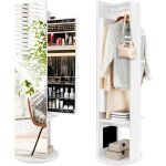 Relax4life - armoire  bijoux rotative avec miroir et lumires led, organisateur de bijoux avec tringle ...