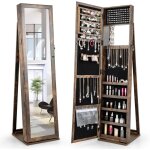 Armoire  bijoux sur pieds, miroir hd pleine longueur et miroir de maquillage intgr, avec 91 fentes ...