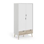 Tvilum - armoire - blanc / chene - 2 portes / 2 tiroirs - pietement vas en bois massif - chambre - ...