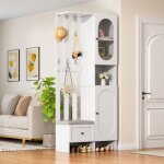 Armoire blanche avec 2 armoires, ensemble de penderie, armoire d'entr�e, porte - manteau avec banc � ...