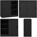 Armoire de bureau porte coulissante anthracite 90x40x90cm acier - armoire de bureau - meuble de rangement ...