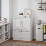 Armoire bureau verrouillable 2 portes + tiroir dossiers suspendus, �tag�re r�glable, acier blanc