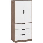 Armoire de chambre 2 portes - penderie, 3 tiroirs - 5 poignées modernes alliage alu - blanc effet bois ... Armoire de chambre 2 portes - penderie, 3 tiroirs - 5 poignées modernes alliage alu - blanc effet bois ...
