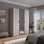 Armoire de chambre - adria - chne cendr / gris fonc - 3 portes battantes - 1 miroir - l165, 6 x p54, ...