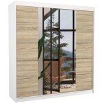 Les tendances - armoire chambre adulte 2 portes coulissantes bois blanc et naturel avec miroir dalia ... Les tendances - armoire chambre adulte 2 portes coulissantes bois blanc et naturel avec miroir dalia ...