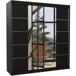 Les tendances - armoire chambre adulte 2 portes coulissantes bois noir et miroir dalia 200cm