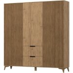 Les tendances ? armoire de chambre bois clair rainur� 185x60x192cm ? 3 portes, 2 tiroirs, 6 �tag�res ...