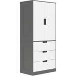 Armoire chambre penderie - homcom - 2 portes 3 tiroirs tringle de suspension - panneau de particules ...