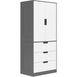 Armoire chambre penderie - homcom - 2 portes 3 tiroirs tringle de suspension - panneau de particules ...