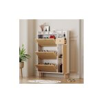 Armoire  chaussures en bois de rotin ? pour entres troites ? 3 portes battantes et 1 tiroir ? avec ...