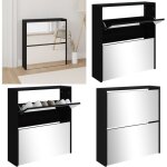 Armoire  chaussures avec miroir  2 niveaux noir 63x17x67 cm - meuble range chaussure - armoire chaussure ...